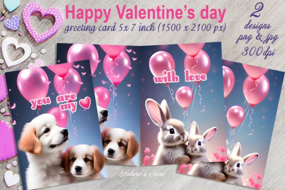 Download Valentines Animals on Greeting Cards Set - Valentine Collection