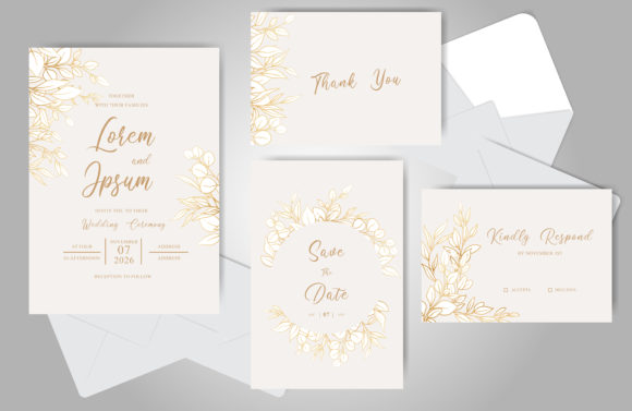 Download Golden Foliage Wedding Invitation Bundle - Golden Collection